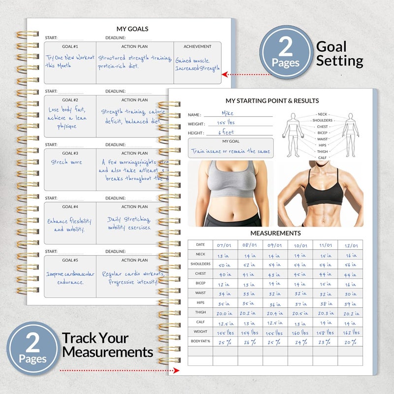 SUNEE 2026 Fitness Workout Journal Planner for Women & Men, JAN 2026 - DEC 2026 Exercise Planner, 6.4" x 8.3" Workout Calendar Journal Essentials Gift for Goals, Tracking,Gifts with PVC Plastic Cover, Blue - Image 4